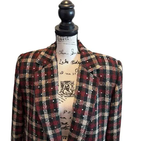 Vintage 80’s Criscione New York Blazer Jacket Plaid Red Green Size Large Bling
