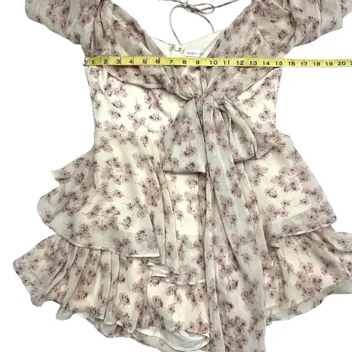 Saints + Secrets Womens Floral Bow Tie Front Layered Romper Size M Beige Purple
