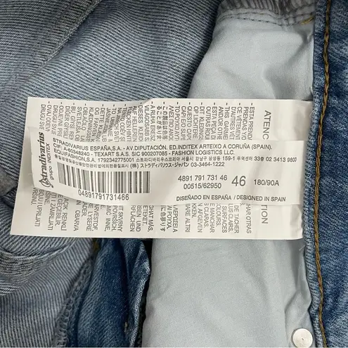 Stradivarius Super Wide Leg High Rise Slouchy Jeans Medium Wash Raw Hem Size 14