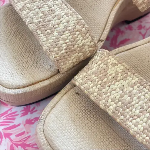 Vintage 90s Y2K L.E.I. Woven Square Toe Cutout Platform Wedge Sandals Size 8 Tan