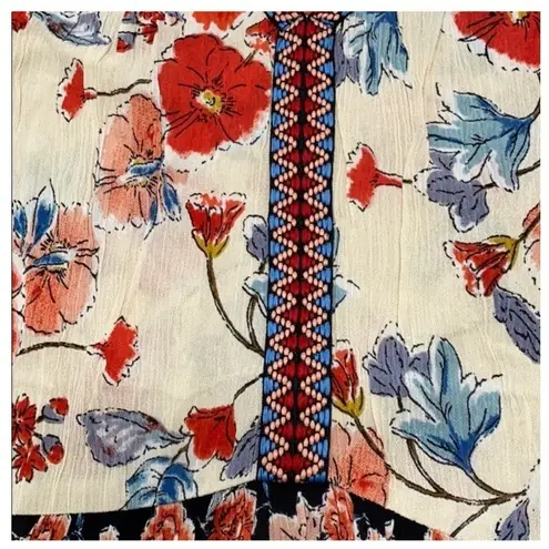 Patrons of Peace Tank Top Womens XS Cream Floral Print Ruffle Hem Sleeveless NWT