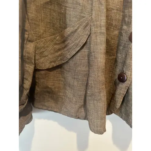 Flax Oversized Minimalist Lagenlook Coastal Grandma 100% Linen Shirt In Brown M