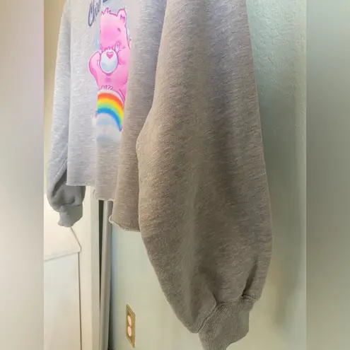 Women’s Care Bears Cheer Bear Sweatshirt Pullover Sweater Gray Cropped Sz Large