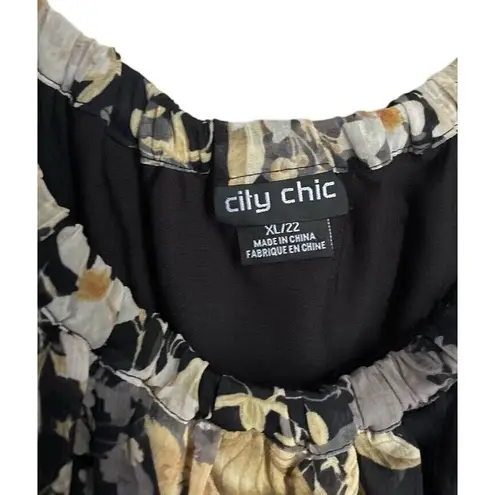 NWOT City Chic Floral Blouse Shirt On/off Shoulder Ruffle Workwear Date 2XL #84 Black Size XXL
