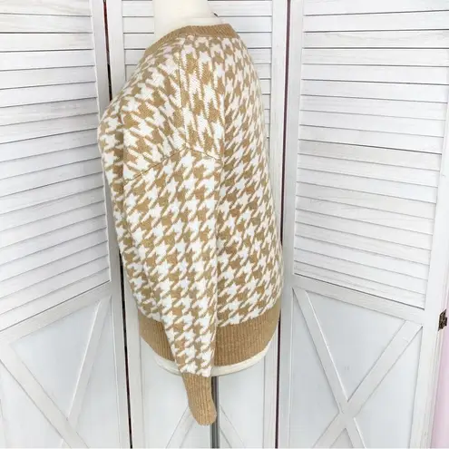 Ava & Viv Houndstooth Crewneck Pullover Sweater Tan White 1X