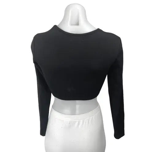 Edikted Women's Black Cutout Crewneck Long Sleeve Knit Crop Sweater Top Size XS