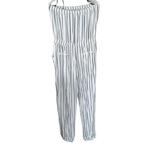 Forever 21 White & Blue Stripe Design  Strapless Jumpsuit Romper Women’s Size XL!