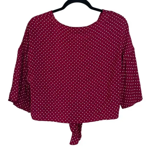 Rewind Red and White Polka Dot Button-Down Tie-Front Crop Top. Size Large