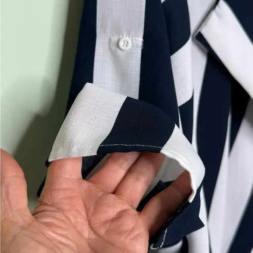 Elodie Navy Stripe Trendy Open Front Blazer Jacket Long Sleeve Size Medium