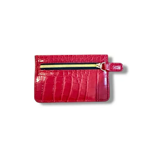 Below the Belt Red Croc Embossed Card Holder Wallet Women’s Compact Slim