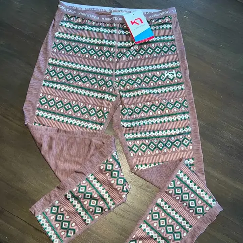 Kari Traa Base Layer Pant LUNE Women's Size Large Faire Isle Fleece Lined Large Brown