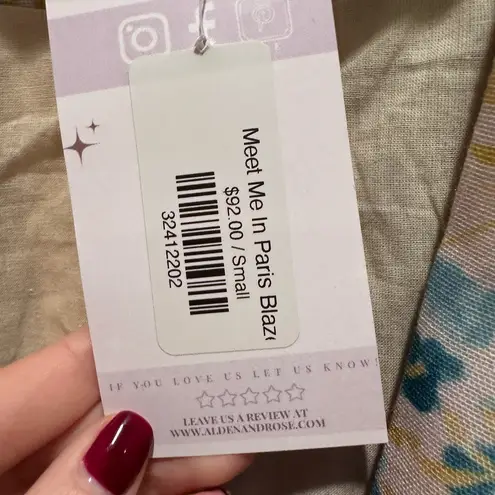 NWT Fate Floral Meet Me in Paris Blazer Jacket Small Open Front Linen Cotton Pink