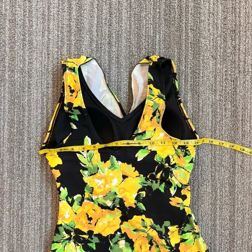 Denim&Co Swimsuit Sarong Front Swimdress One Piece Floral 8 Yellow