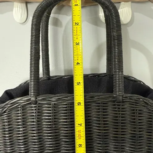 Vanessa Paris NY London VTG Bag Purse Black Woven Basket Cloth Liner Drawstring