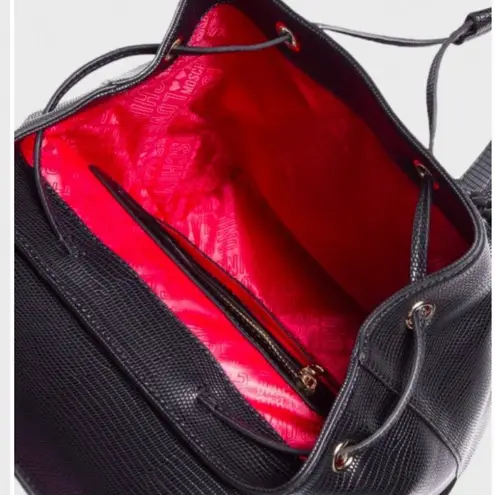 Love moschino Black Leather Backpack with Drawstring & Black Heart Chain NWT