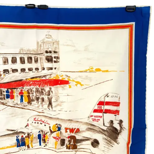 TWA Vintage "Up Up And Away" Scarf Trans World Stewardess Employee Uniform Blue