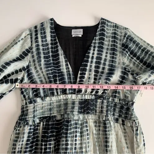 Saylor Syden Navy Tie Dye Gold Metallic V-neck Tiered Boho Mini Dress Large