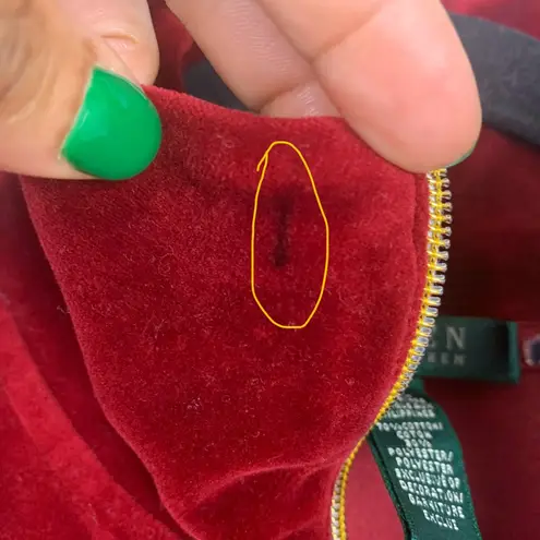 Lauren Ralph Lauren Women’s Medium Velvet Crest Zip Jacket Rich Red Glam Street