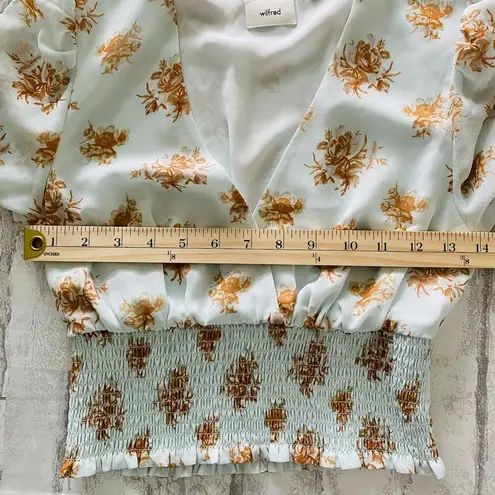 Aritzia Wilfred Puff Sleeve Minty Green Smock Cropped Blouse Tops Sz XS