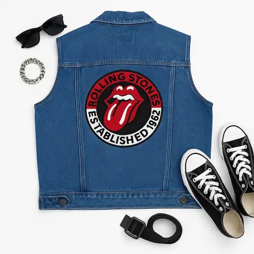 Forever 21 Rolling Stones x  Blue Denim Vest Women’s Large Rock Band Patch in EUC - Image 3
