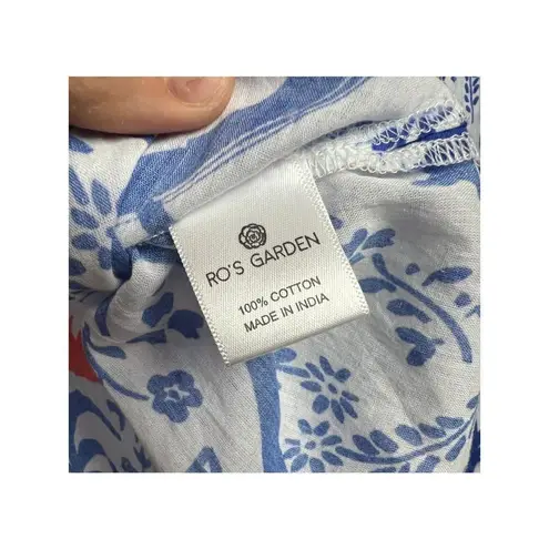 Ro's Garden Aries Blue and Orange Print Shirt NWT Sz. S White