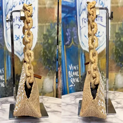 Sézane Isabelle Raffia Embroidered Daisy Bag Chain Flowers Cream White EUC