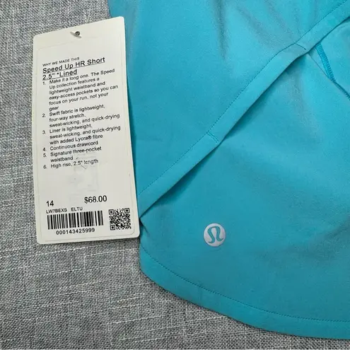 Lululemon  Speed Up High Rise Shorts Electric Turquoise Athletic Short 14 NWT