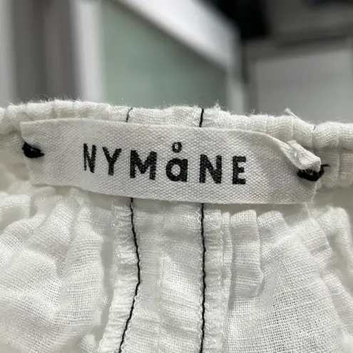 NYMÅNE White Linen Cotton Embroidered Puff Sleeve Tunic Dress Top S