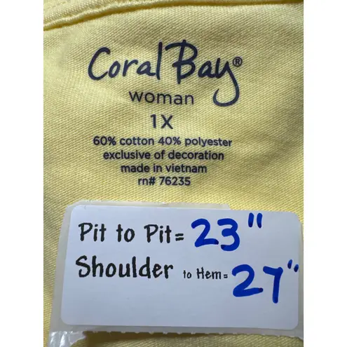 Coral Bay  Woman Yellow Embellished Short Sleeve Top Plus Size 1X Casual Sparkle
