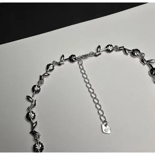 Swavorski Swarovski Crystal (Swan Signed) Crystal & Faux Pearl Flower Silver Tone Necklace