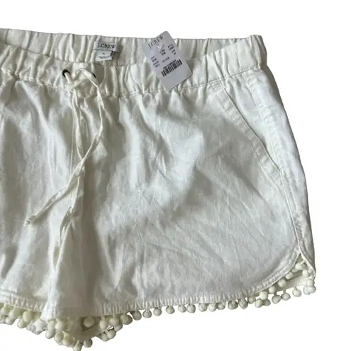 J CREW Cream Linen Blend Pom Fringe Shorts Size M NEW Size M