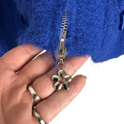 Lisa Says Gah Shelby Lace Embroidered Bow Hooded Cable Knit Zip Sweater Sz S NWT