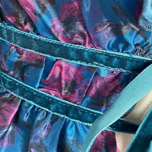 Dee Elly Vici Blue Purple Floral Tie Front Peplum Top