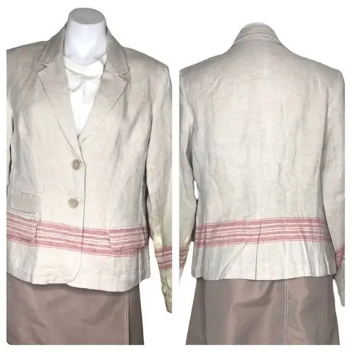 Peruvian Connection Linen Blazer Jacket Beige Size 12