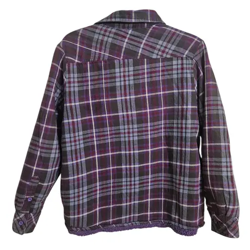 Che Bella Maxxsel Shacket Sherpa Flannel Shirt Purple Plaid Sz M Size M