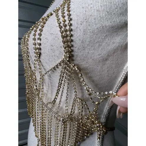 8 Other Reasons Fringe Bra Top Gold Womens Size OS