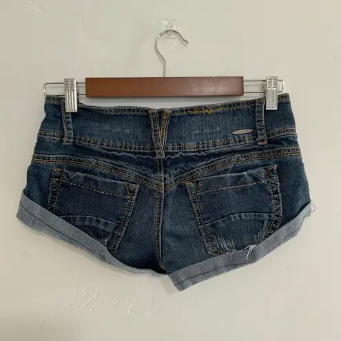 Dollhouse Womens Denim Jean Shorts Cuffed Button Fly Blue Size 3