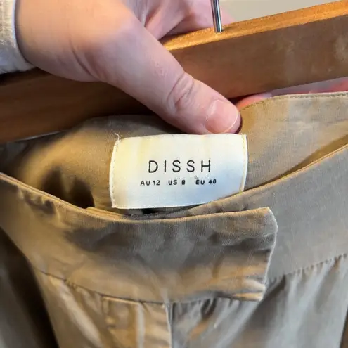 Dissh Karla Tencel Linen High Rise Wide Leg Trouser Size 8 Office Preppy Neutral Brown