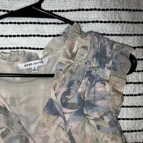 Rose + Olive sleeveless blouse, ruffle detail, front tie, fully lined