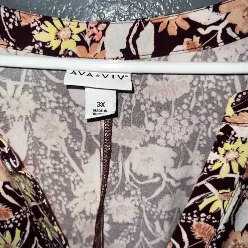 Ava & Viv Womens Floral Midi Dress Size 3X Babydoll Resortwear Travel