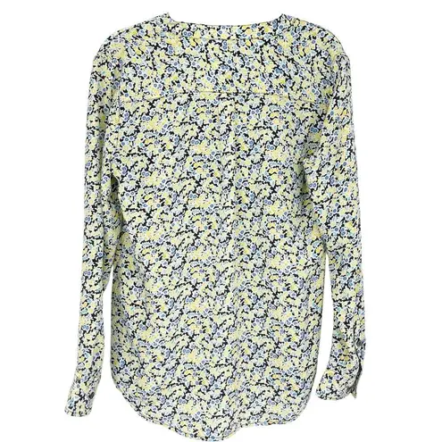 Equipment Femme Micro Floral Print Collarless Blouse Blue and Yellow Size XS
