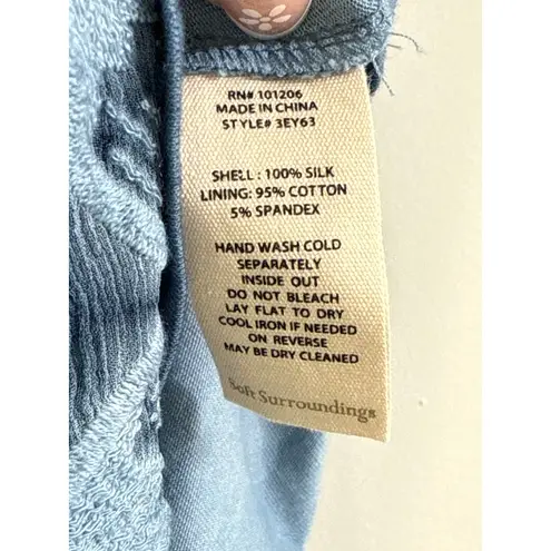 Soft Surroundings Starling Silk Floral Embroidered Midi Dress Sz PM Mallard Blue