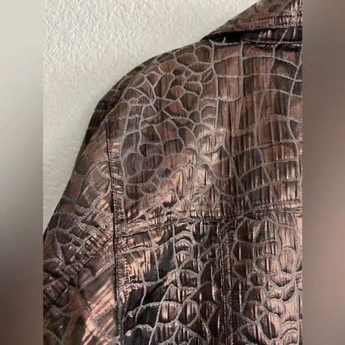 Donna Salyers Metallic Crocodile Faux Leather Jacket Large Lined Button Front Brown