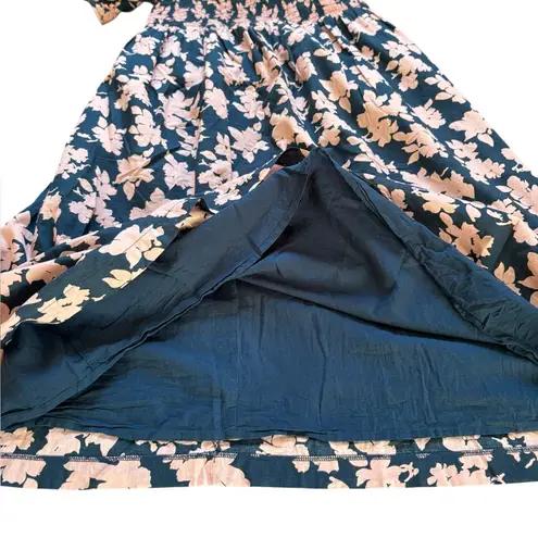 The Nines By Hatch Maternity Midi Dress Navy Pink Floral Smocked Womens Small Blue
