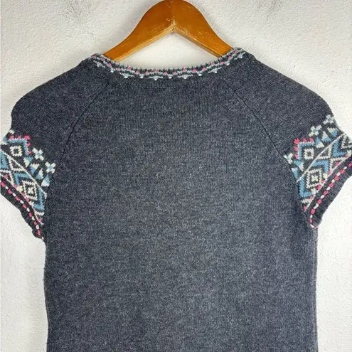Sundance XS Lapland Nordic Fair Isle Lambswool Sweater Dress Embroidered Gray