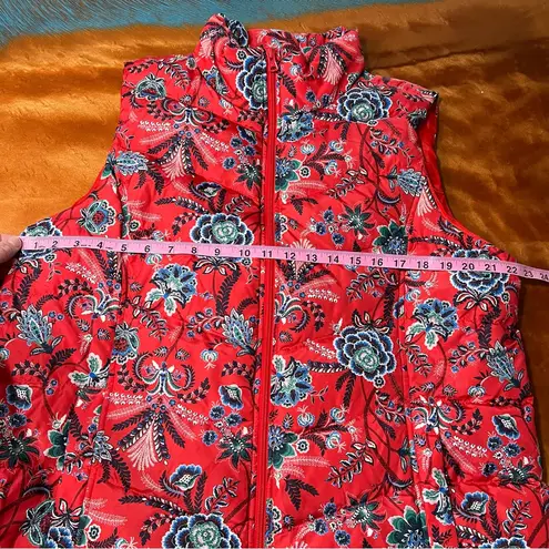 Lands' End  600 fill Down Puffer Vest XL full zip winter floral print red bandana