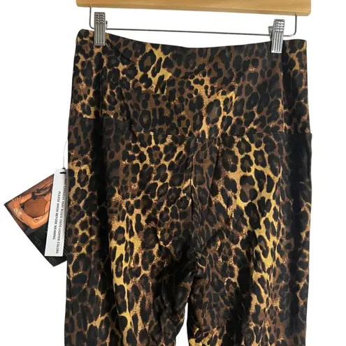 IMAN Black Brown Leopard Animal Print Zip Ankle High Rise Leggings Size Medium