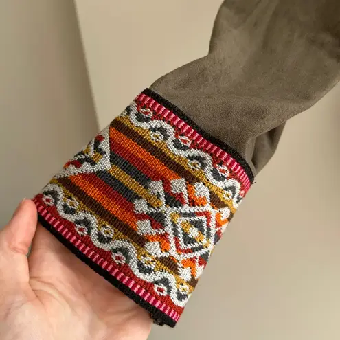 Kaui Suede Cardigan Jacket with Fabric Trim, Army Green/Multi, Size Large Green