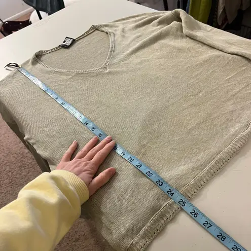 State of Claude Montana Knit Linen VNeck Bell Sleeve Slouchy Sweater Size Large Tan