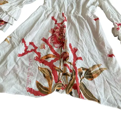 Antica Sartoria White Bohemian Tropical Print Dress Swimsuit Cover Up Size Small